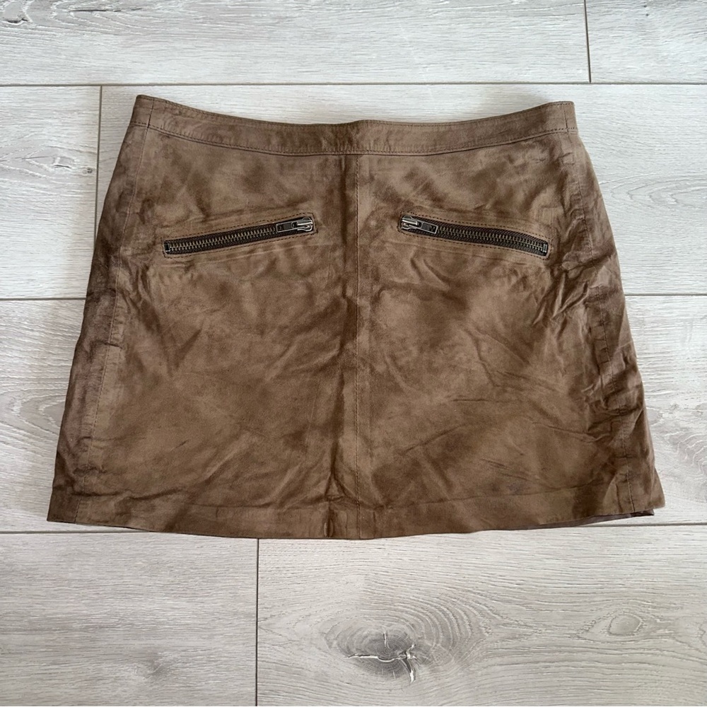 The Kooples Women's Brown Suede Leather Mini Skirt size medium zip details